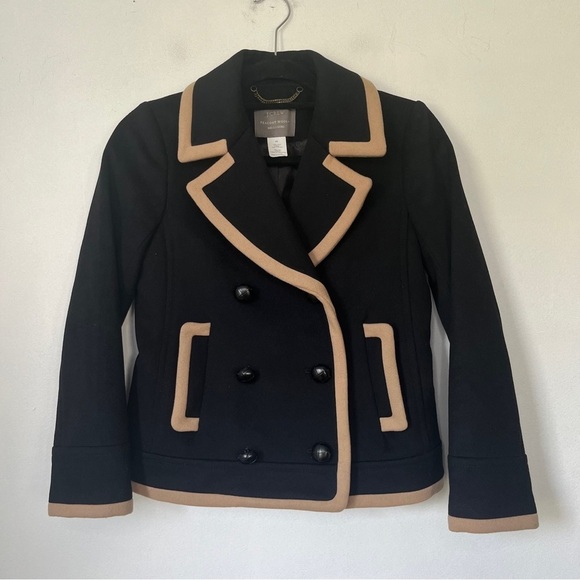 J. Crew Jackets & Blazers - J. Crew Peacoat Wool by Nello Gori Size P2 Double Breasted Black Tan Trim